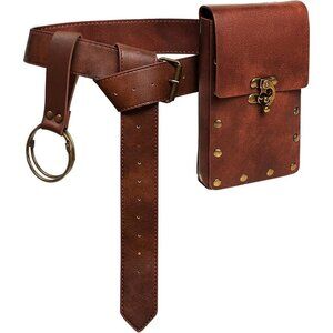 Steampunk Brown Leather Belt Pouch Waist Bag Medieval Phone Holder CosplayX